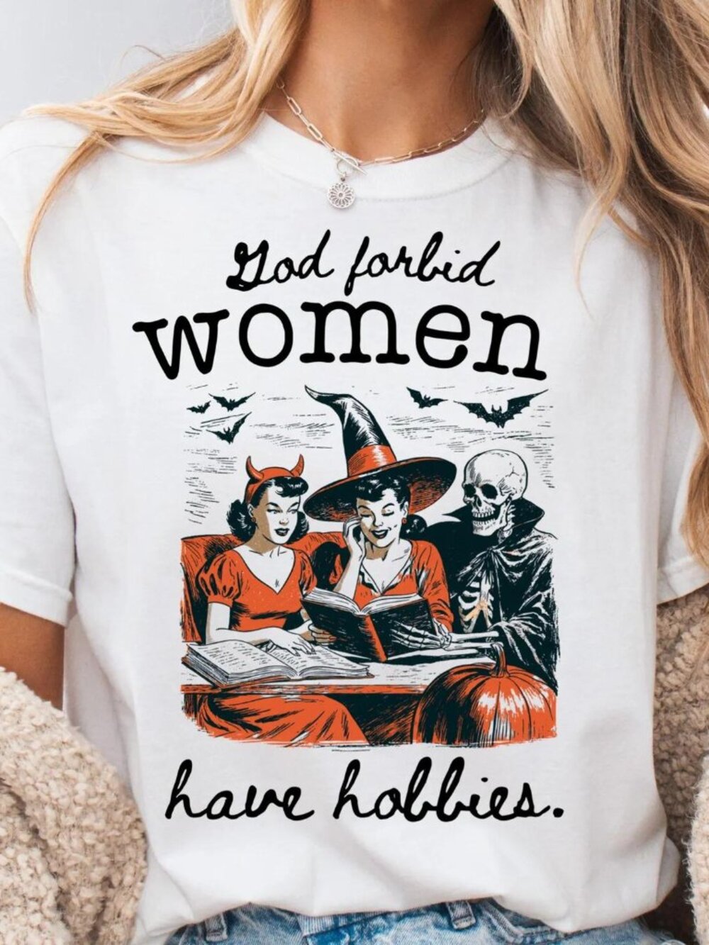 S God Forbid Women Have Hobbies Shirt, Halloween Witch Reading Shirt